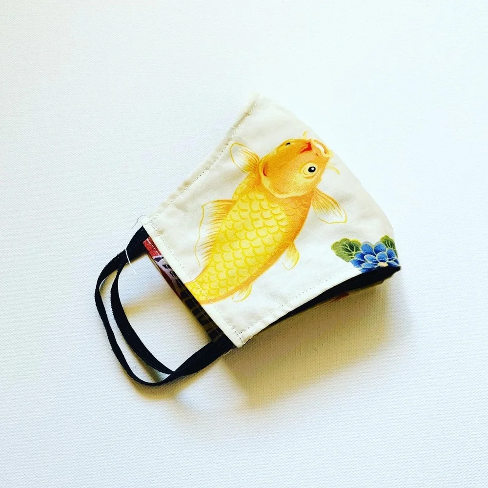 NEW Handmade Koi Fish Print Face Mask in Beige